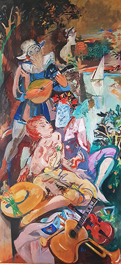 Panneau décoratif "Allégorie sur la musique" Huile sur toile 111x237 cm
